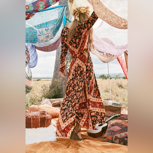 Spell Lolita Gown in Rust Long Sleeve Maxi Dress Small Bohemian Festival Fall - Picture 2 of 10